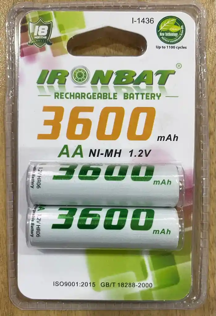 Pilas Recargables Aa 3600mah Blister X2/ Pilas Recargable Aa Ironbat 3600 Mah/ Bateria Recargable / Baterias