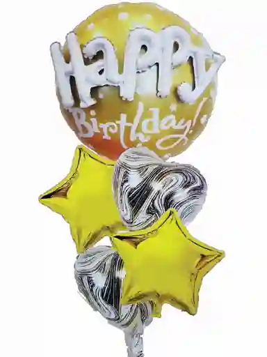 Bouquet Happy Birthday 3 D Dorado