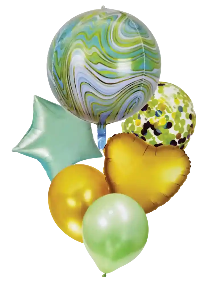 Bouquet De Globos Verde Combinado X 6