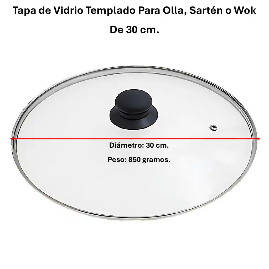 Tapa De Vidrio Templado 30 Cm Para Sartén Olla Wok