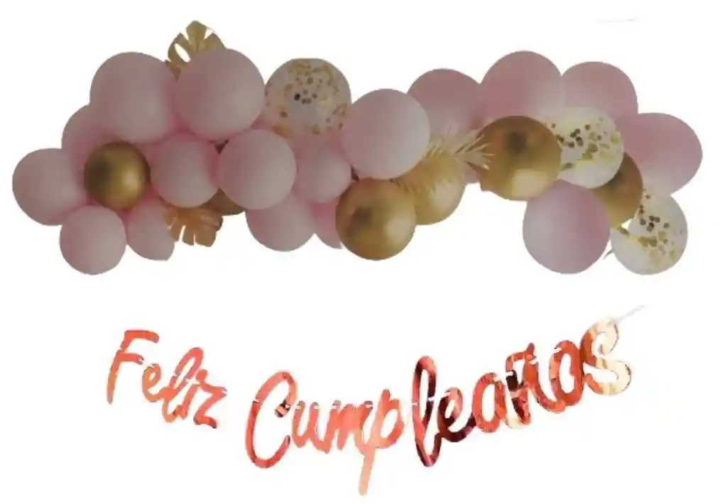 Kit Decoracion Arco Globos Rosado Y Dorado