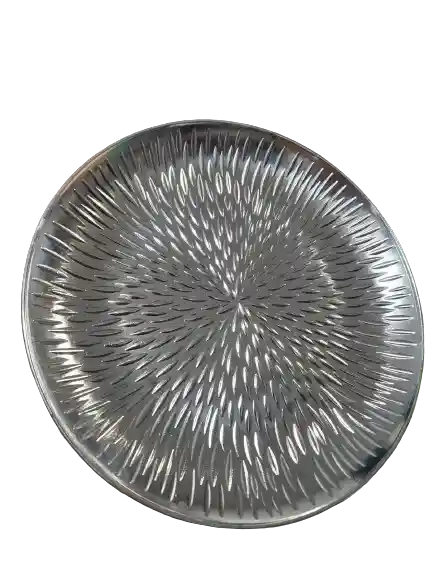 Bandeja Metalizada Redonda Con Relieve 28x28x2.5 - Plateada