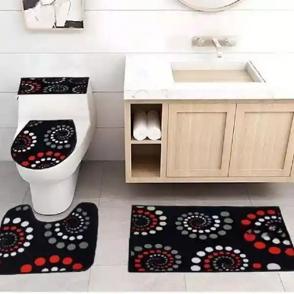 Juego De Baño 4 Piezas Tapetes Para Baño Antideslizante Rojo