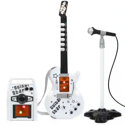 Juguete Guitarra Microfono Parlante Blanco Con Negro