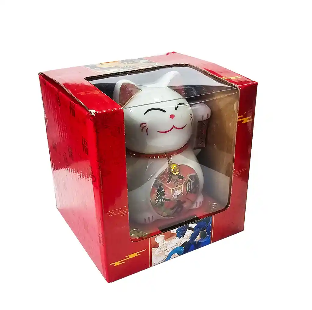 Gato De La Suerte Afortunado Feng Shui Maneki Neko Porcelana