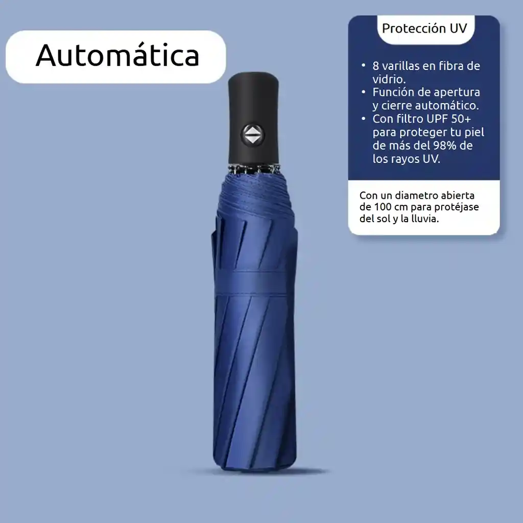 Paraguas Automático Sombrilla Azul De Bolso