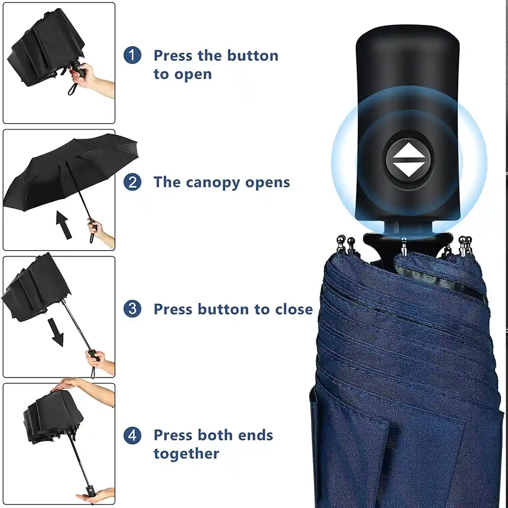Paraguas Automático Sombrilla Azul De Bolso