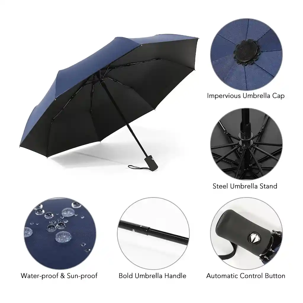 Paraguas Automático Sombrilla Azul De Bolso