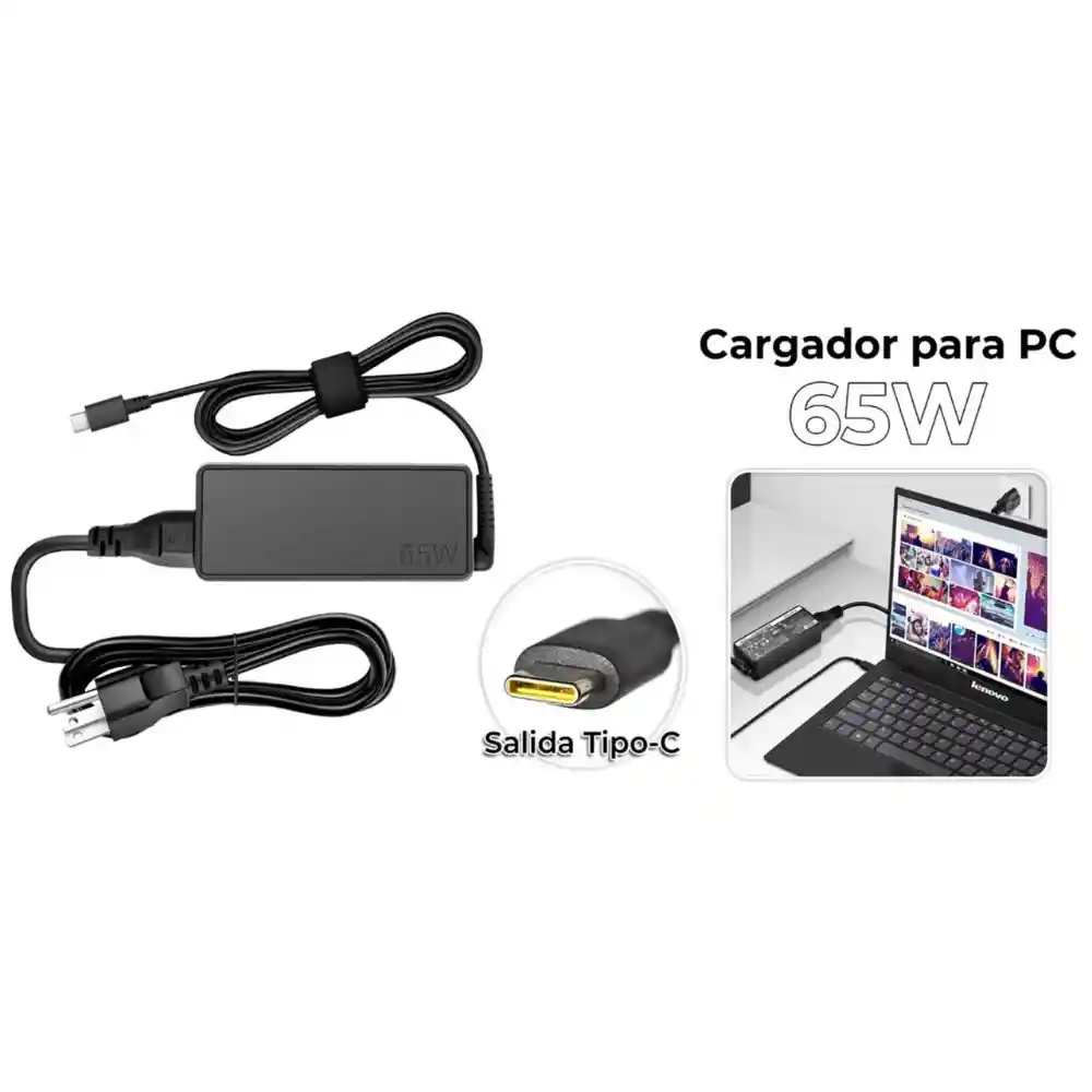 Cargador Carga Rápida Para Portatil Entrada Usb-c Tipo C 65w