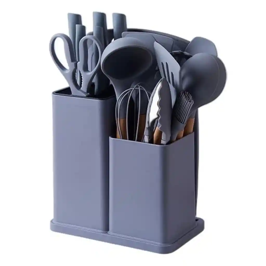 Juego De Utensilios Cocina Cuchillos De 19 Pcs Con Bloque Color Gris