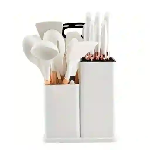 Juego De Utensilios Cocina Cuchillos De 19 Pcs Con Bloque Color Blanco