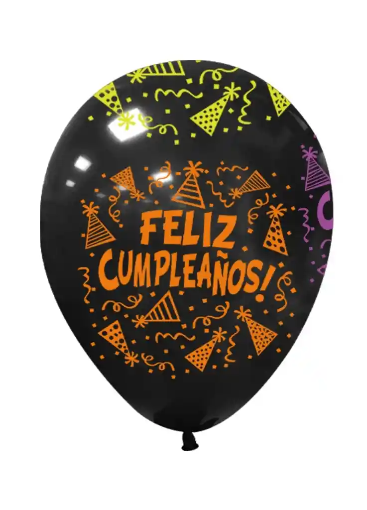 Globo Estampado De Feliz Cumpleaños - Negro X6