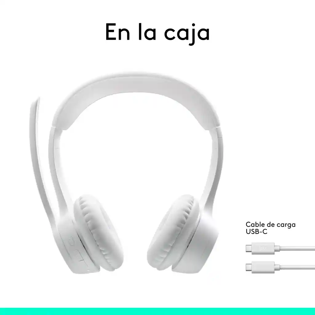 Diadema Bt Inalámbrica, Logitech Zone 300 2 Micrófonos, Blanco