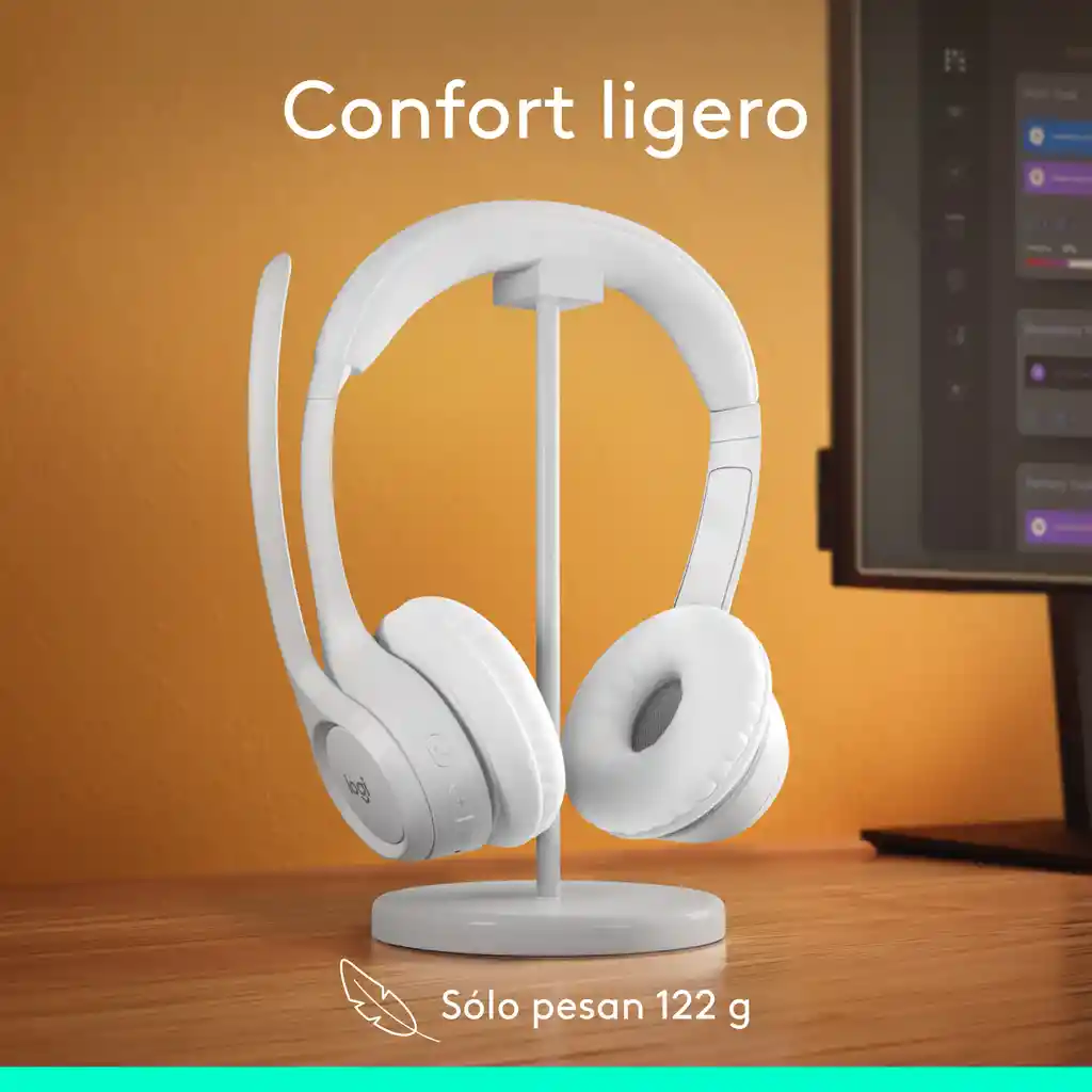 Diadema Bt Inalámbrica, Logitech Zone 300 2 Micrófonos, Blanco