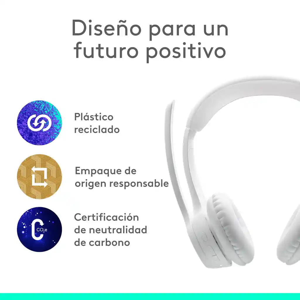 Diadema Bt Inalámbrica, Logitech Zone 300 2 Micrófonos, Blanco