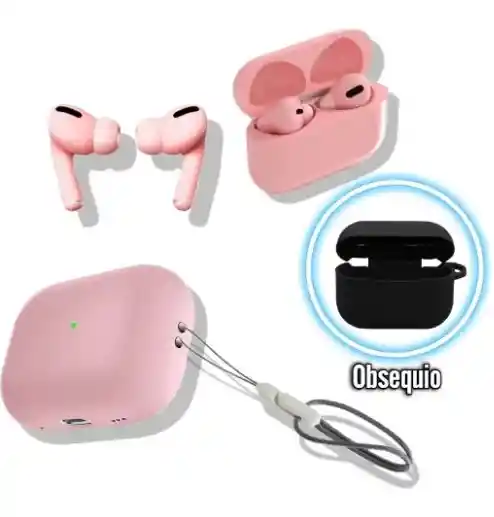 Airpods F-130 Rosado: Sonido Excepcional + Forro Y Cuerda Anticaida