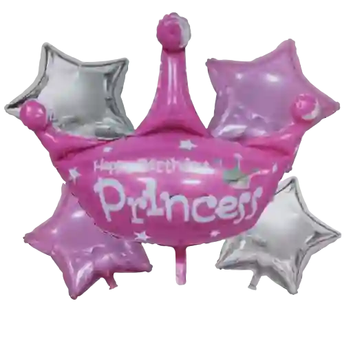 Globos Metalizados Bouquet Corona De Princesa Y Estrellas X5
