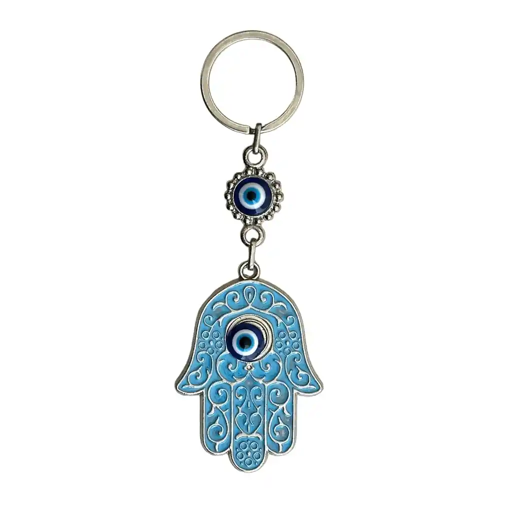 Llavero Metálico Mano De Hamsa Mano De Fátima Azul