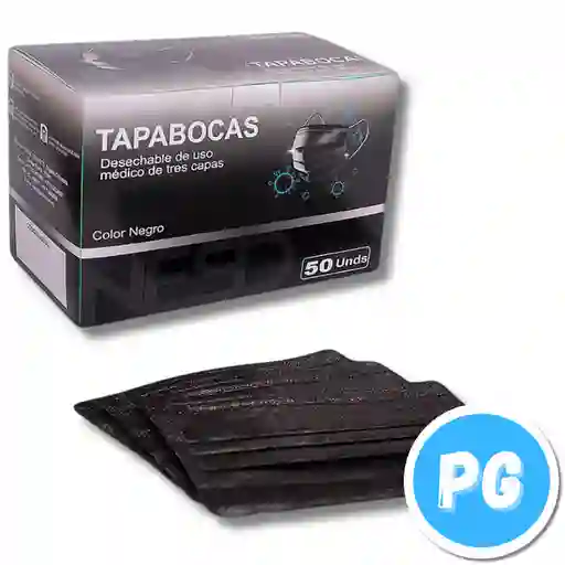 Caja De Tapabocas Desechables X50 Unidades Negros Adulto (cada Uno Con Empaque Individual)