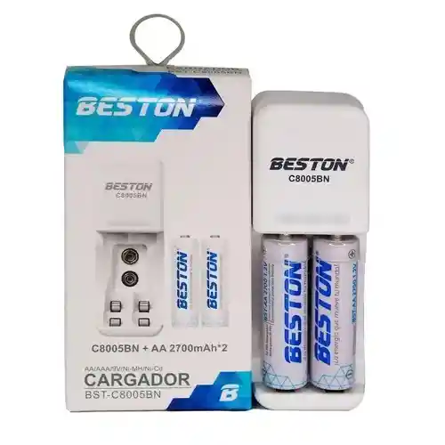 Cargador Baterias Recargables + 2 Baterias Aa Recargables Beston 2700 Mah