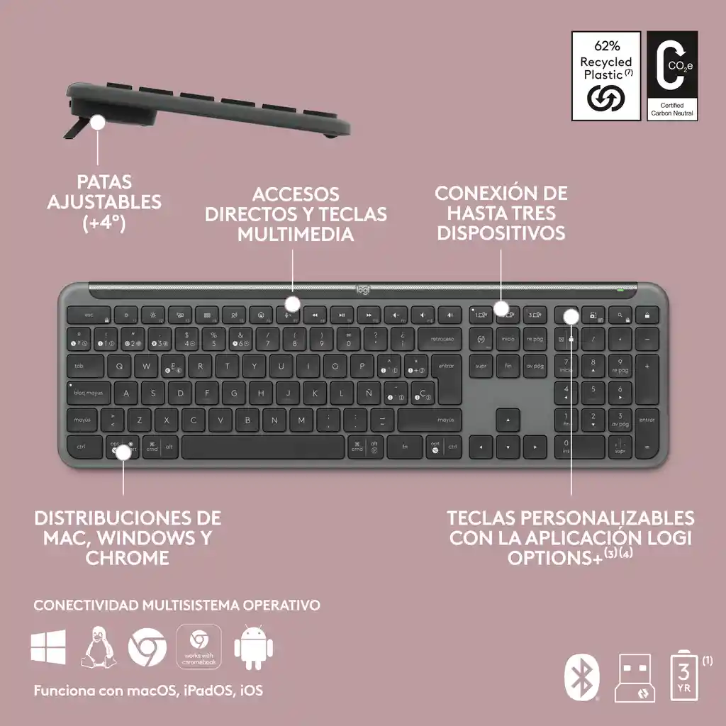 Teclado Bluetooth Logitech Signature Slim K950 Bolt Negro