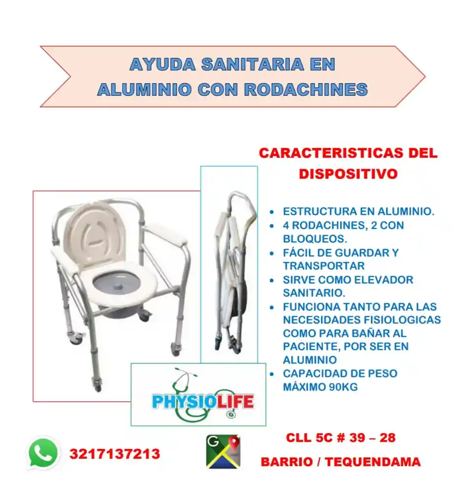 Ayuda Sanitaria En Aluminio Con 4 Rodachines