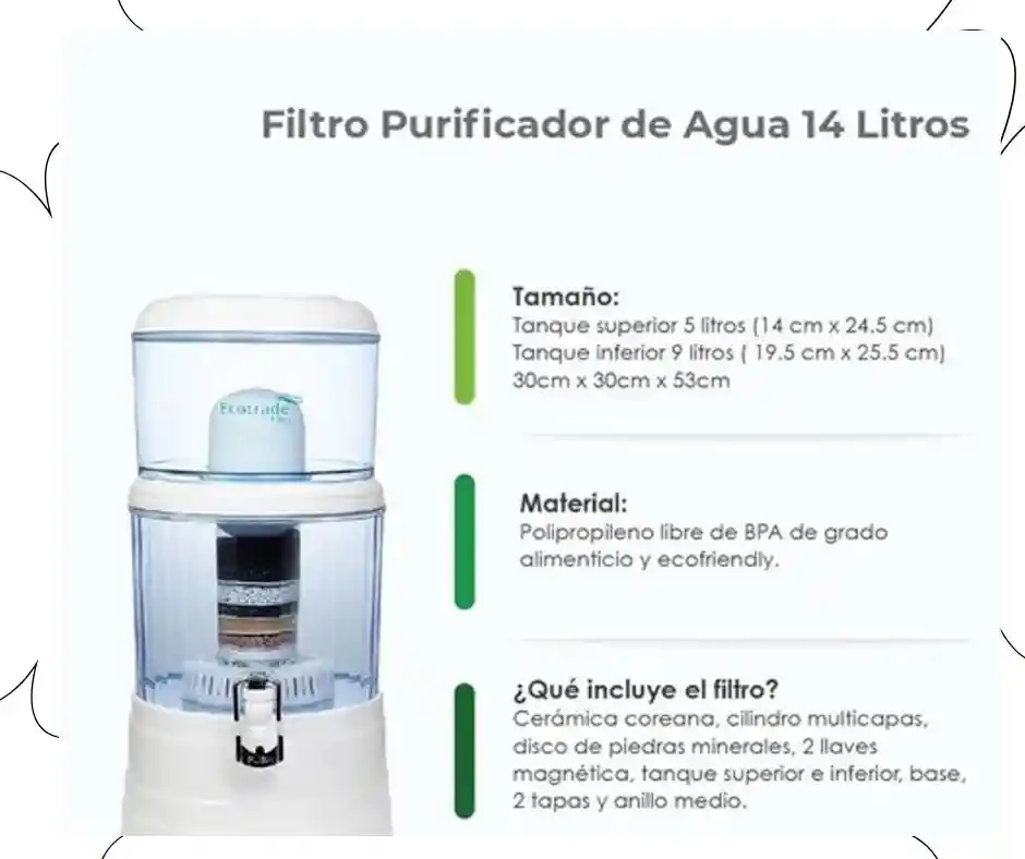 Purificador Filtro De Agua 14 Litros