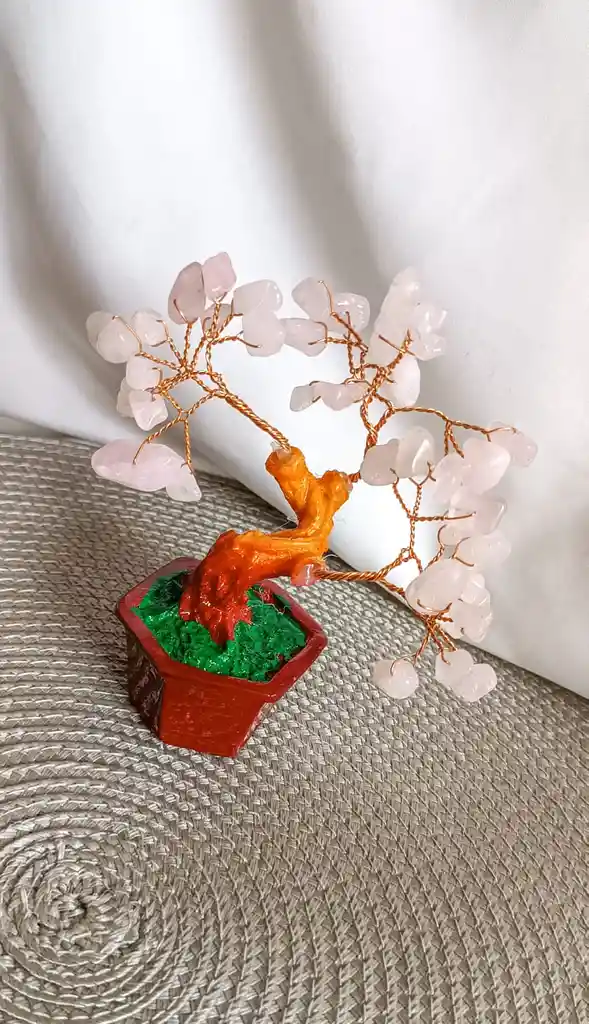 Árbol De La Vida Con Cuarzo Rosado Base Maceta