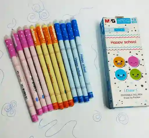 Esfero Gel Borrable 0.5 Mm Cuerpo De Colores Tinta Azul Con Tapa X 2 Und