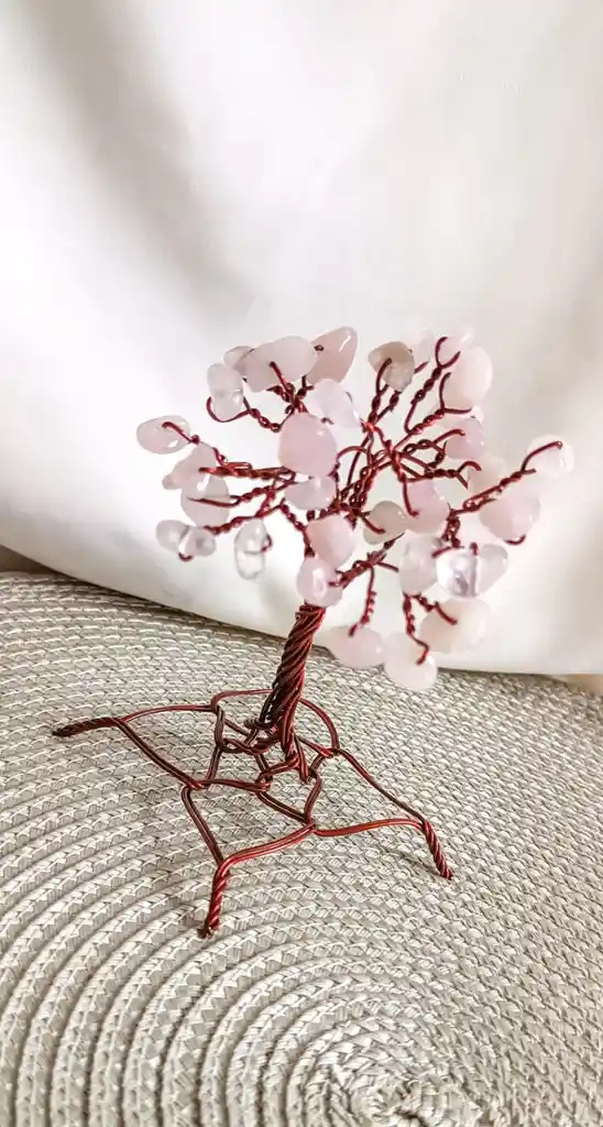 Árbol De La Vida Con Cuarzo Rosado Y Base En Forma De Mandala