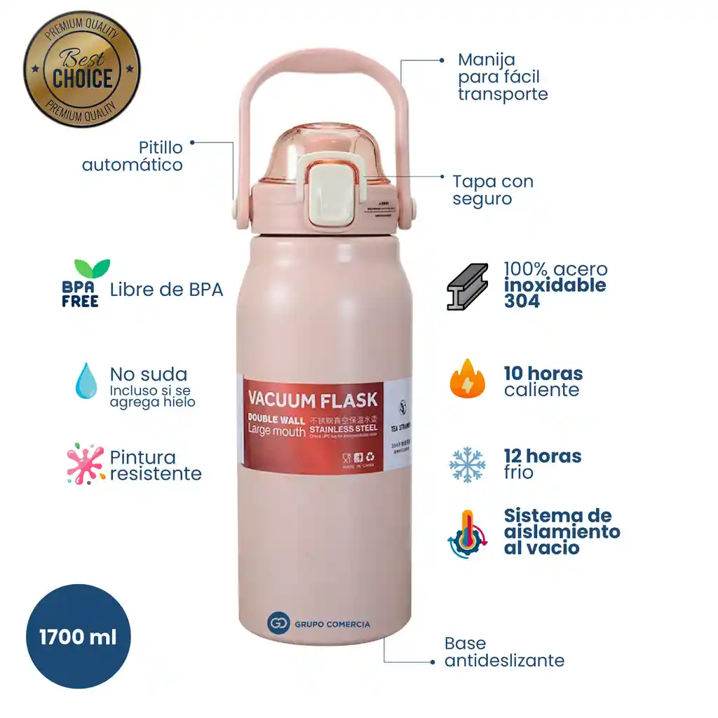 Termo Acero Inoxidable Frio Caliente 12h Térmico 1.7l Stan