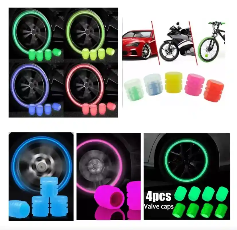 Tapa Valvula Verde Fluorescente Llantas Carro Moto Scooter X 4