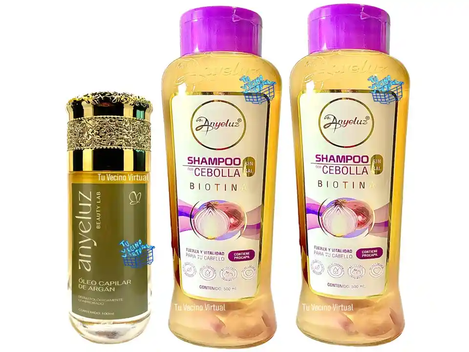 2 Shampoo De Cebolla Y Oleo Capilar De Argan Anyeluz