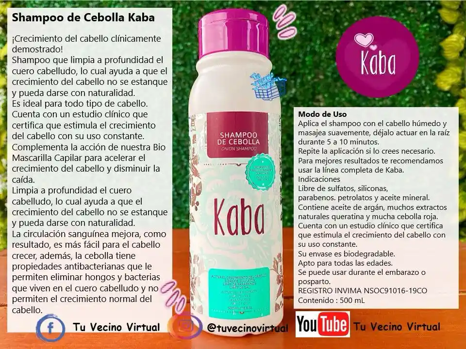 Shampoo De Cebolla, Acondicionador, Tratamiento Y Tónico Capilar Kaba