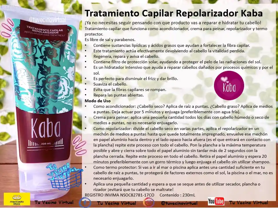 Biomascarilla Capilar, Tratamiento Repolarizador Y Tónico Capilar Kaba