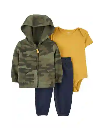 Conjunto 3 Piezas Con Chaqueta Camuflada - Multicolor / 6 Meses