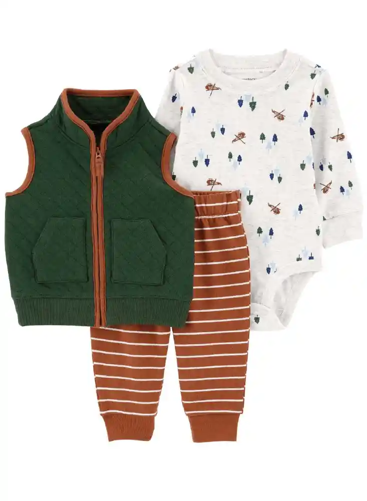 Conjunto 3 Piezas Con Chaleco Arbolitos - Multicolor / 6 Meses