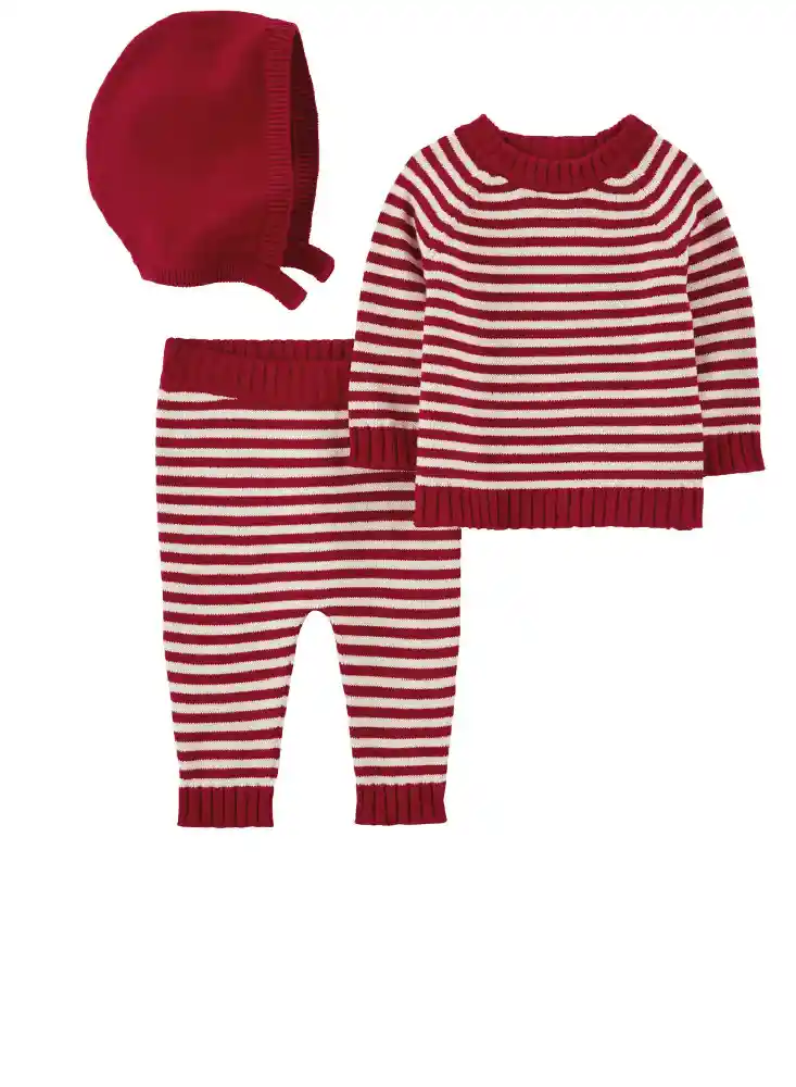 Conjunto 3 Piezas Tejido Rojo - Multicolor / 6-9 Meses