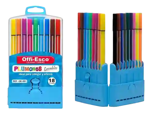 Plumones Marcadores Lavables Offi-esco Oe-081 Estuche X 18und