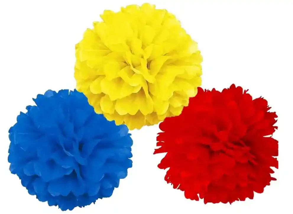 Pompon De Papel Seda 33 Cm Tricolor X 3 Unidades - Copa América