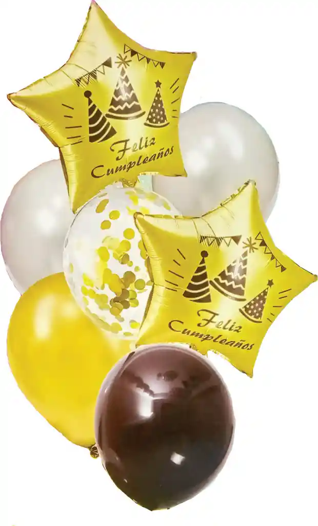 Bouquet Decorativo De Globos Feliz Cumpleaños Negro Con Dorado X7