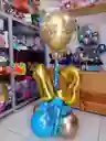 Detalle Arreglo Para Mesa Con Globos Y Número Feliz Cumpleaños