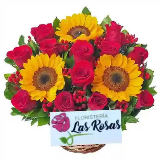 Girasol Y Rosas En Canasta