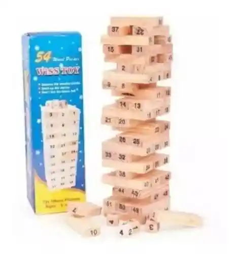 Juego Jenga / Torre De Madera Wiss Toy, 54 Piezas + Dados (grande)