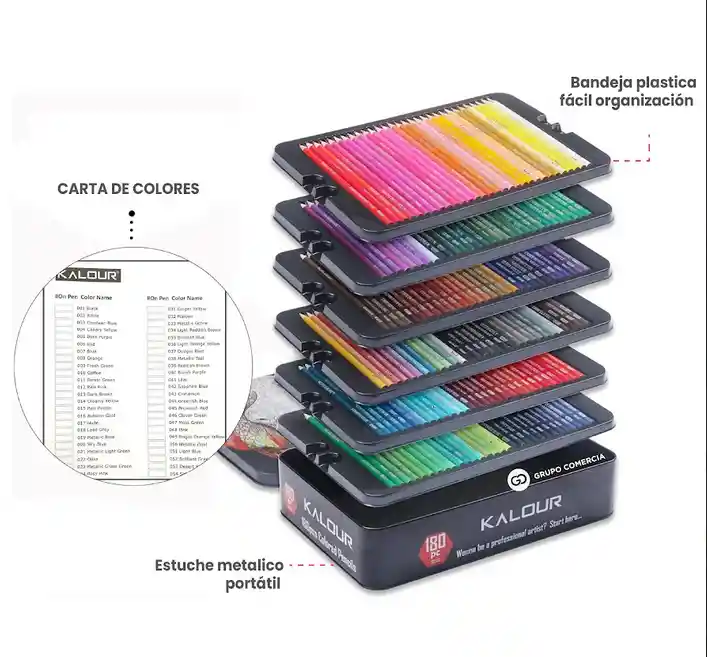 Kit De Lápices Colores Premium 180 Tonos Cromáticos Estuche