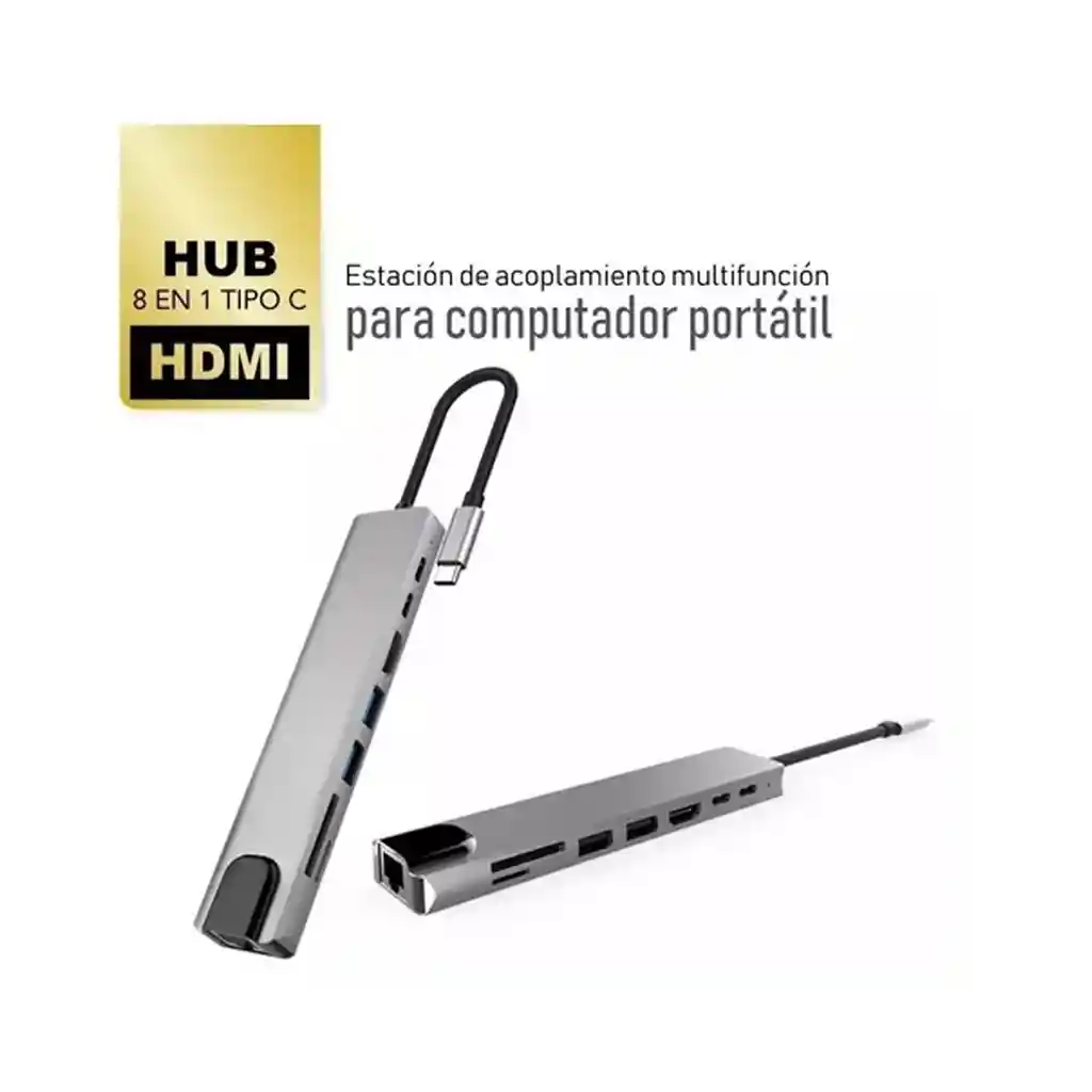 Adaptador Multi-puerto Usb Tipo C Dock Hub A Hdmi Lan 8 En 1