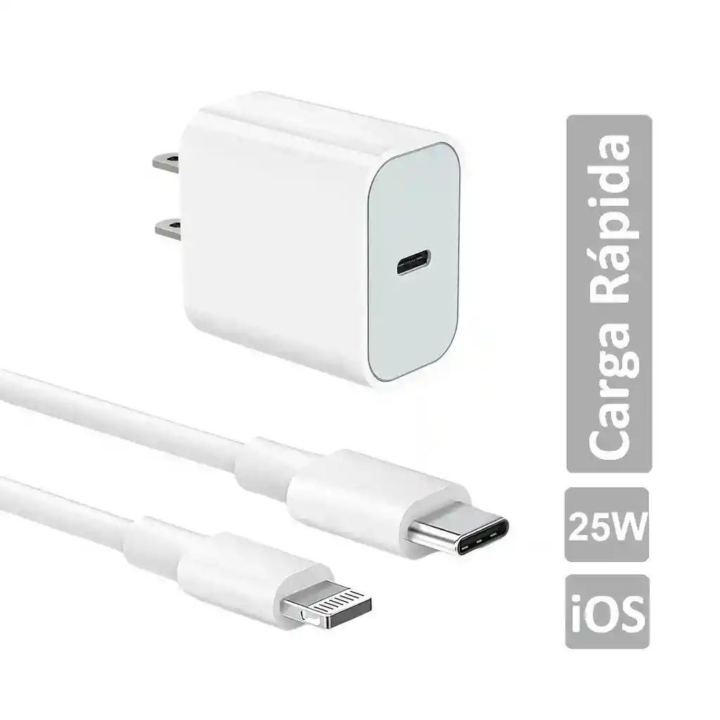 Cargador Iphone 25w + Cable Carga Rápida Tipo C A Lightning Genérico