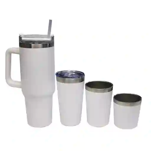 Vaso Termo Stan Blanco Con 3 Tazas Térmico Acero Inoxidable