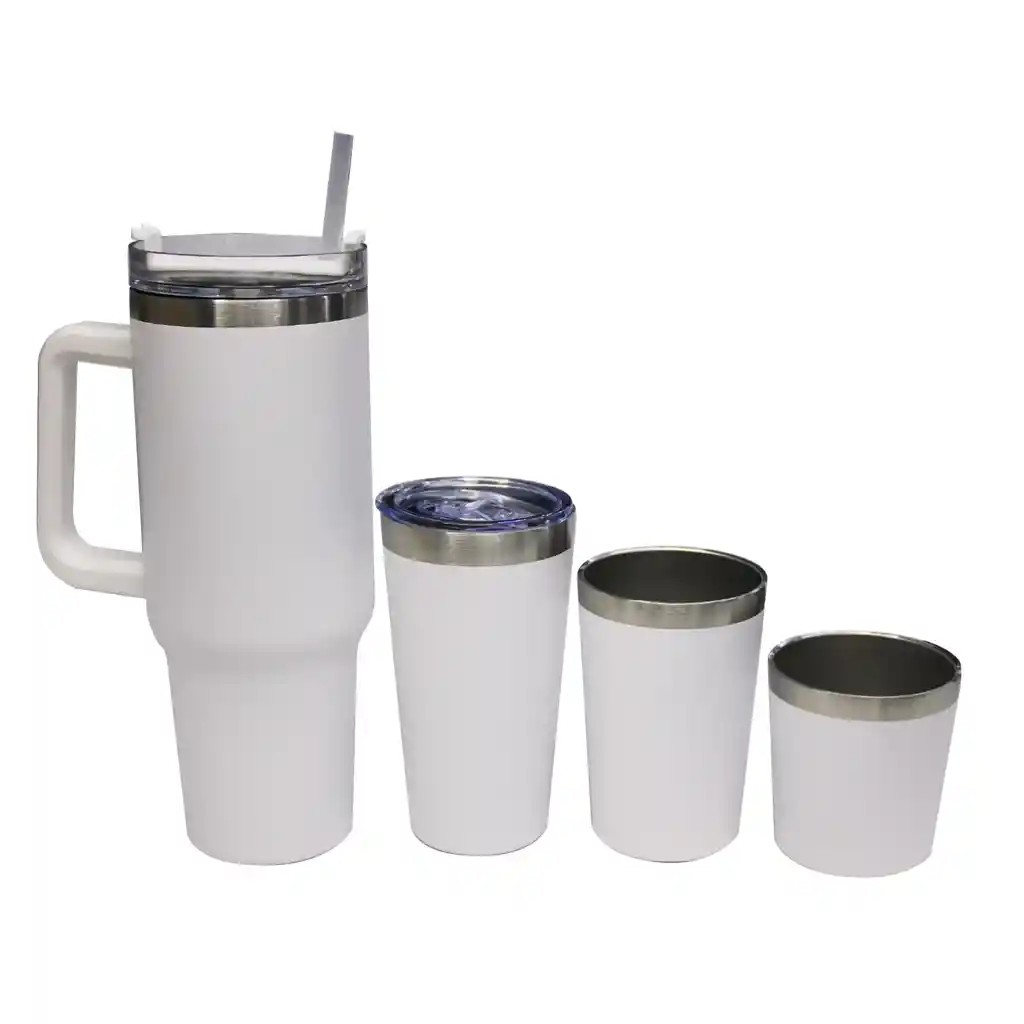 Vaso Termo Stan Blanco Con 3 Tazas Térmico Acero Inoxidable