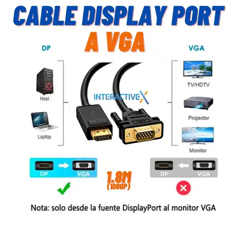 Cable Display Port A Vga 1.8m / Displayport A Vga
